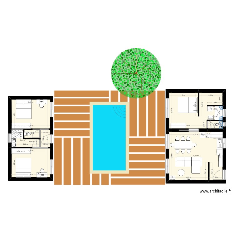 EN MIROIR SOUS LES PINS. Plan de 5 pièces et 78 m2