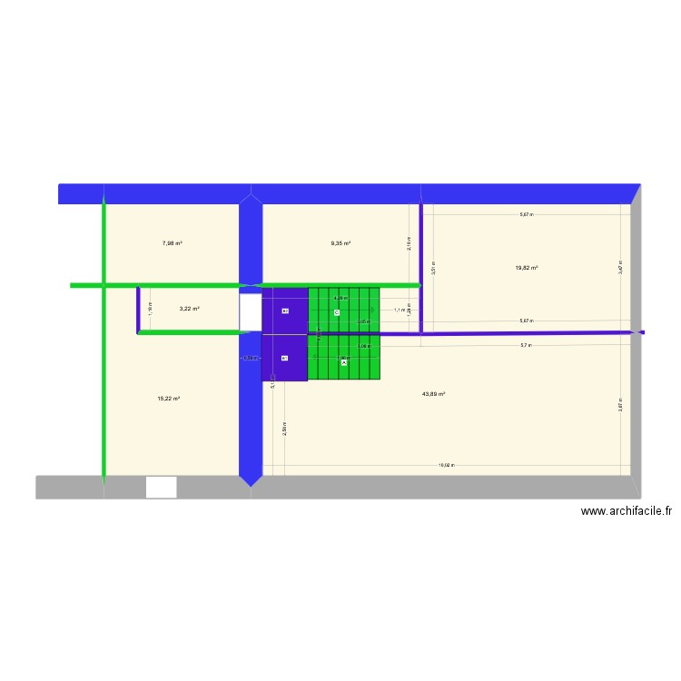 ESCALIER cuisine -salon. Plan de 6 pièces et 99 m2
