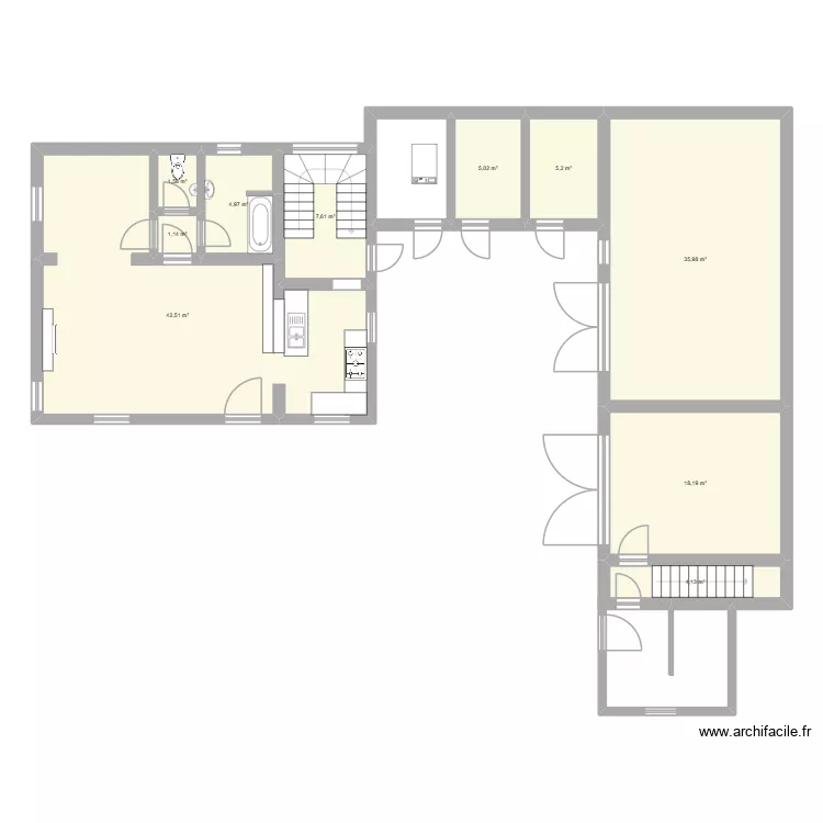ACOSSE 3 RDC Logement 1 + Logement 2. Plan de 10 Pièces et 126 m²