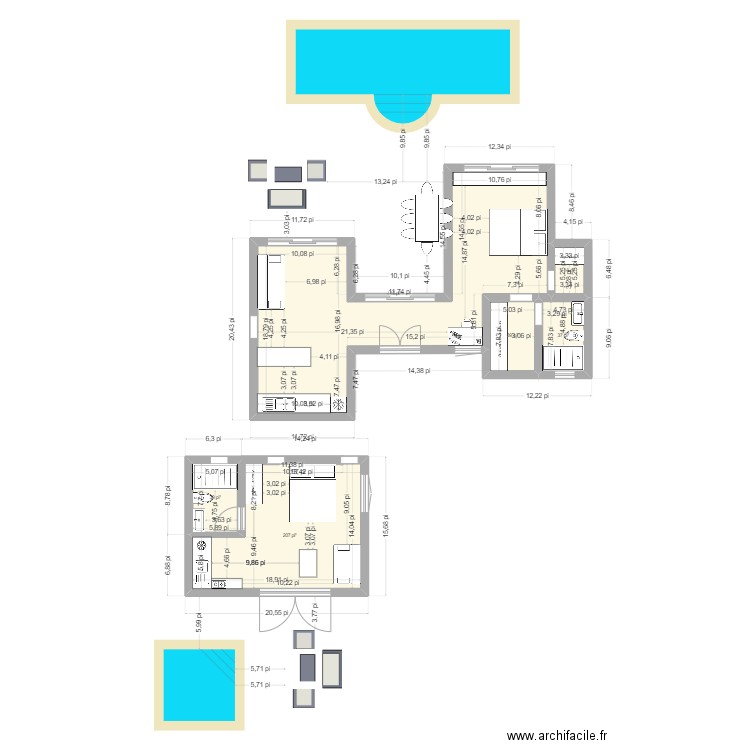 maison d'amis. Plan de 6 pièces et 70 m2