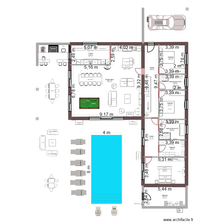 Coupiac table en haut. Plan de 11 pièces et 192 m2