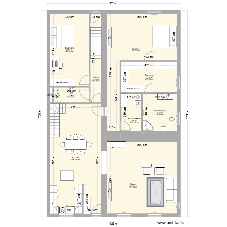 plan eva aménagement 2. Plan de 10 pièces et 164 m2