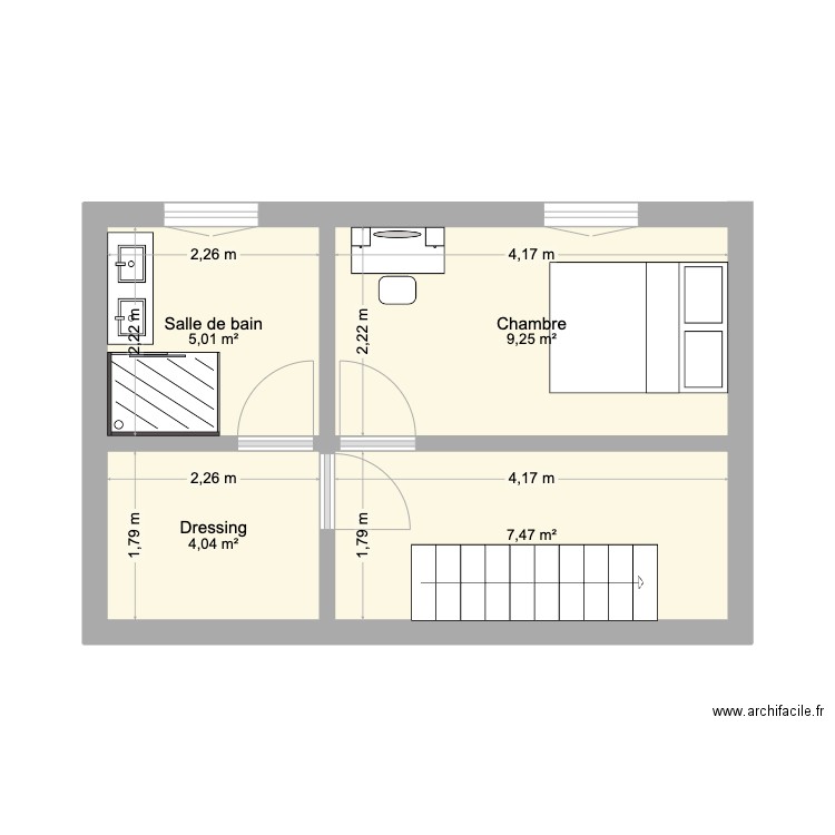 1er etage sacre coeur. Plan de 4 pièces et 26 m2