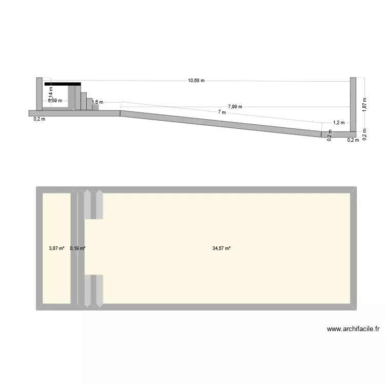 coupe_fosse_escalier5. Plan de 3  et 39 m²