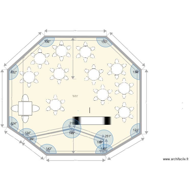 Salle mariage. Plan de 1 pièce et 192 m2