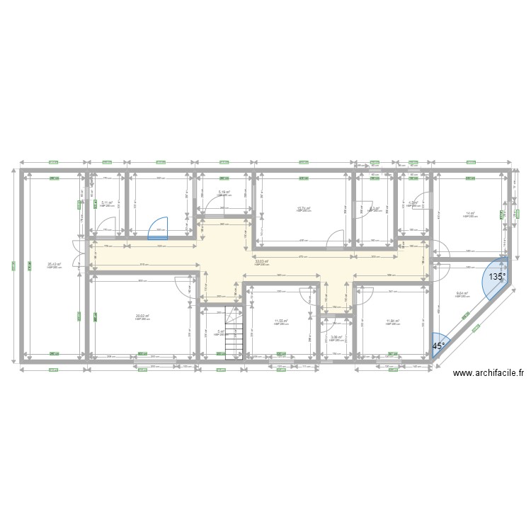 projet thier. Plan de 15 pièces et 179 m2