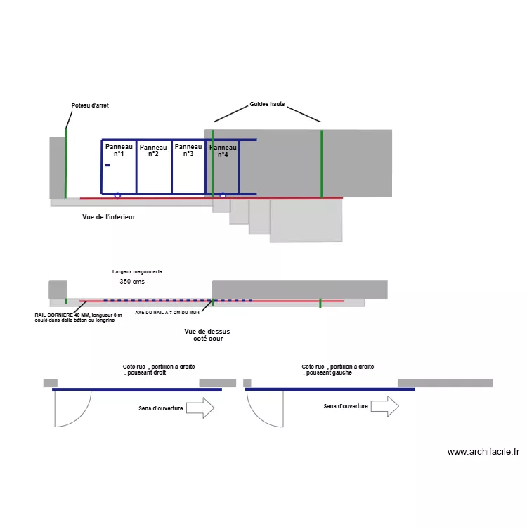 plan pose rail coulissant ma&ccedil;onneries 3 m 50 B. Plan de 