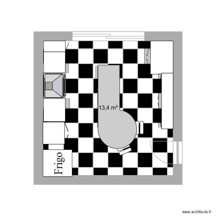 cuisine. Plan de 1 pièce et 13 m2