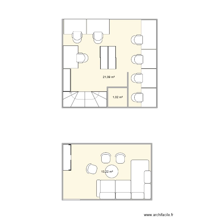 Bureau Thônes Bis. Plan de 3 pièces et 35 m2