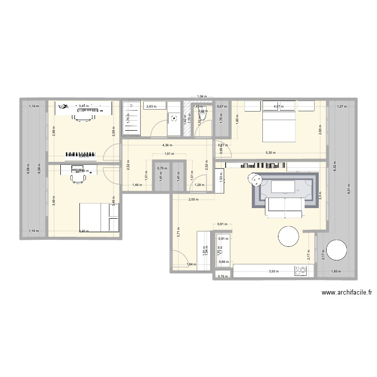 Maison travaux amménagement. Plan de 14 pièces et 110 m2