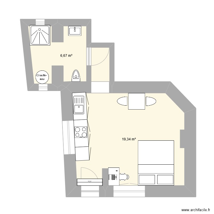 Riga cave. Plan de 2 pièces et 26 m2