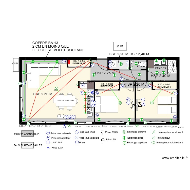 COLONEL DRIANT AVANT TRAVAUX. Plan de 18 pièces et 64 m2