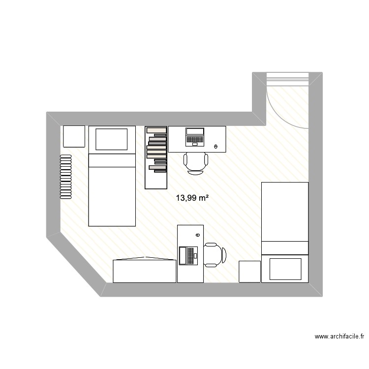 Plan SB. Plan de 1 pièce et 14 m2
