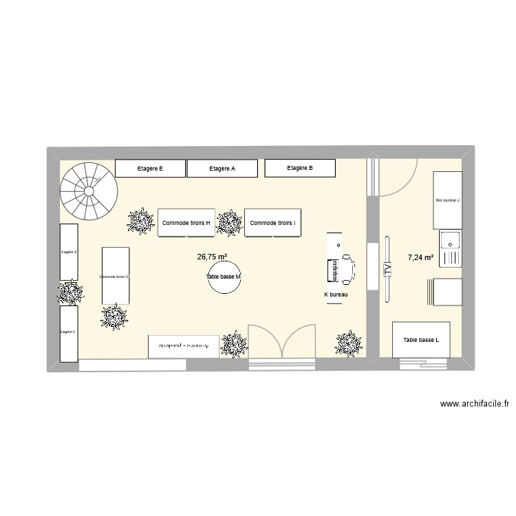 ADOC. Plan de 2 pièces et 34 m2