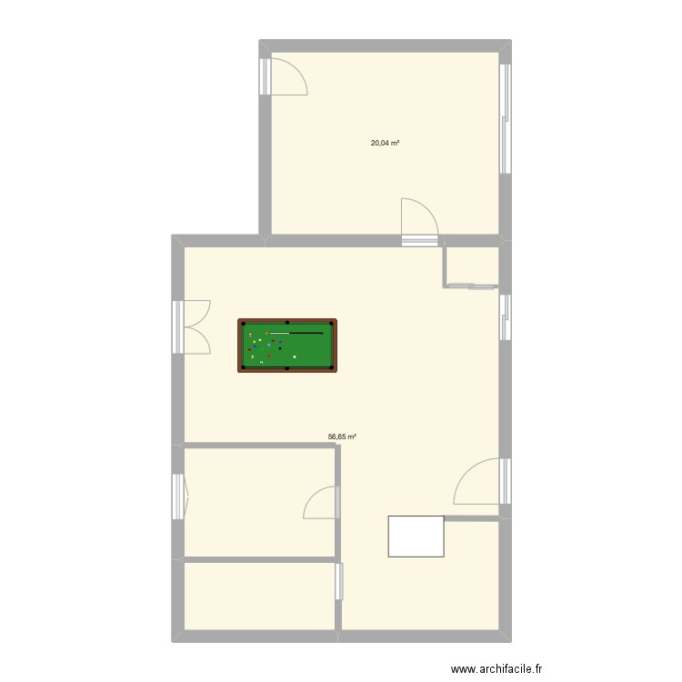 salon. Plan de 2 pièces et 77 m2