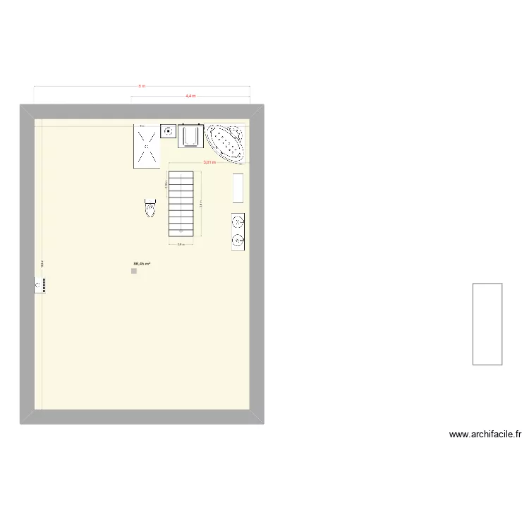 ecurie RDC/1er  solivage. Plan de 1  et 86 m²