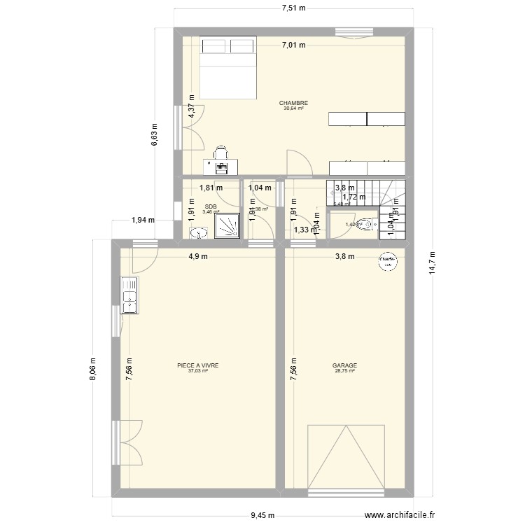 degara louis Michel. Plan de 7 pièces et 109 m2