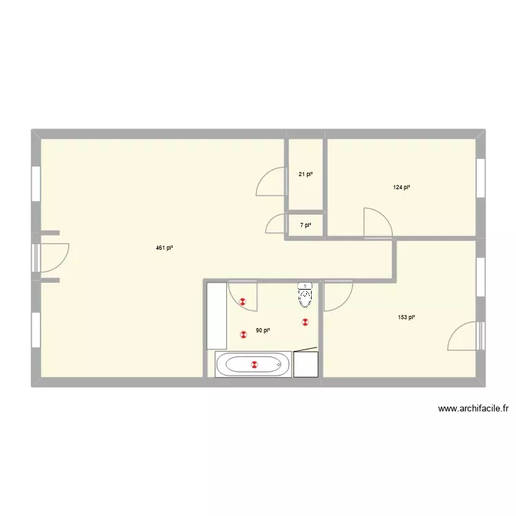 plan - salle de bain. Plan de 6 Pièces et 80 m²
