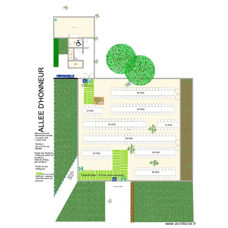 Pavillon des oliviers_tables longues_V2. Plan de 6 pièces et 489 m2