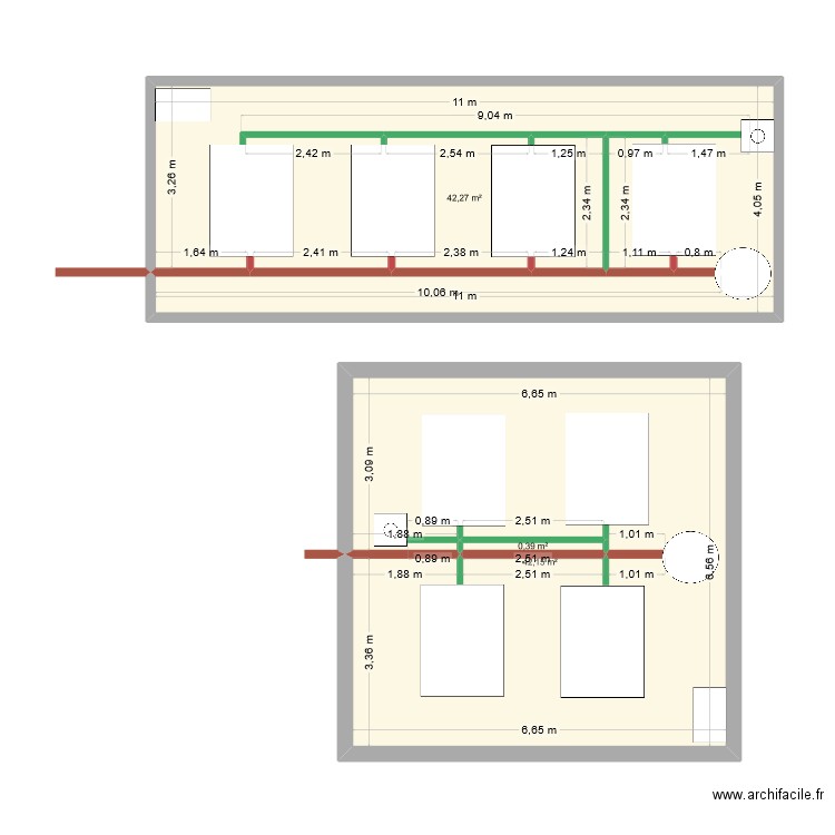 centrale de vide. Plan de 3 pièces et 85 m2