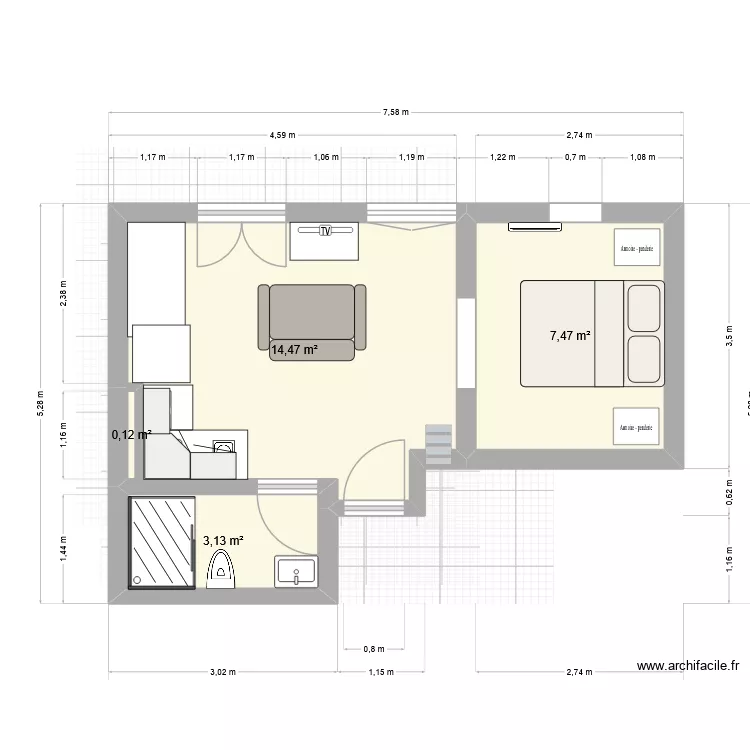 longue_capucin. Plan de 4 Pièces et 25 m² longue_capucin. Plan de 4 Pièces et 25 m²