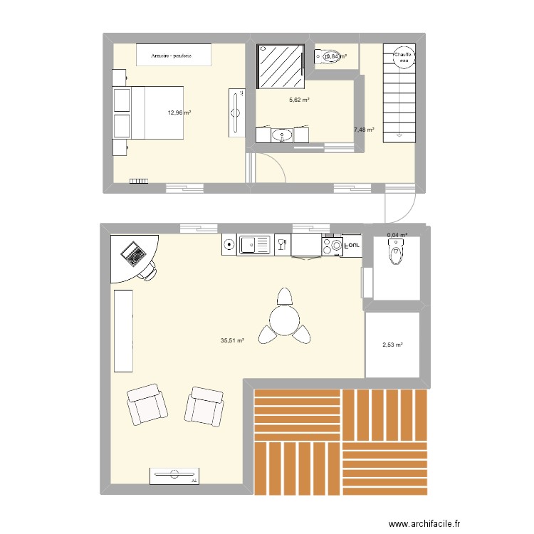 dependance. Plan de 7 pièces et 68 m2
