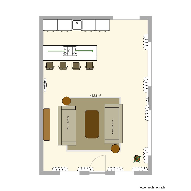 Salon Chambre 12 V1. Plan de 1 pièce et 50 m2
