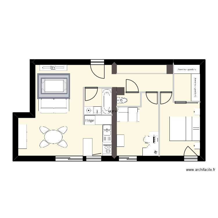 Plan_appt_Erwan_proposition. Plan de 1 pièce et 64 m2