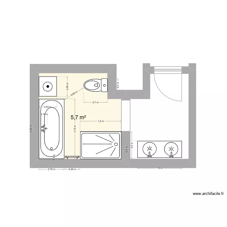 sdb huysmans. Plan de 1 Pièce et 6 m² sdb huysmans. Plan de 1 Pièce et 6 m²