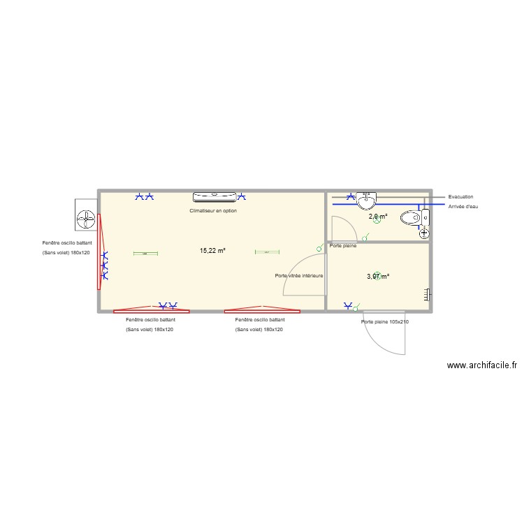 Benjamin Wilmus. Plan de 3 pièces et 22 m2
