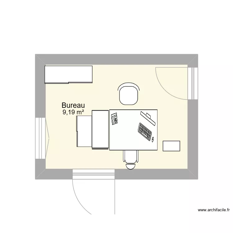 Bureau. Plan de 1  et 9 m²