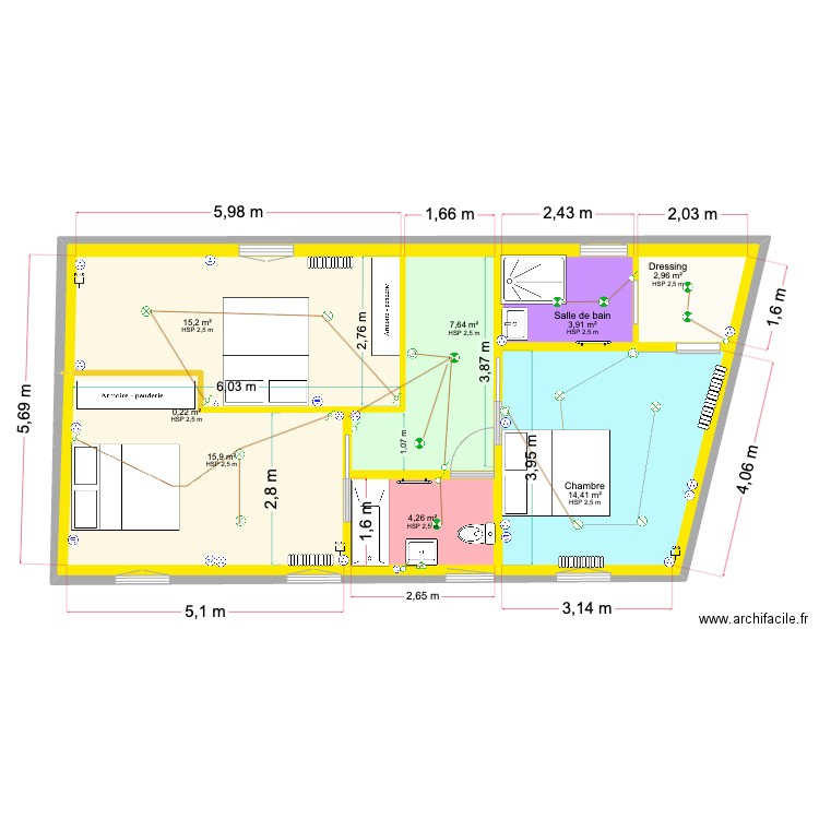 DUCHENE etage. Plan de 8 pièces et 64 m2