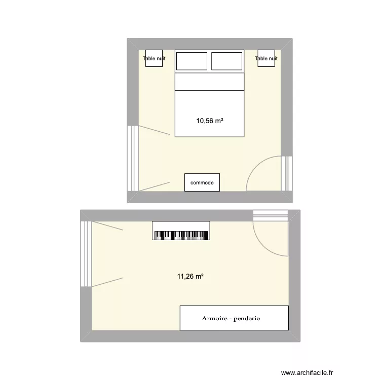 chambres. Plan de 2  et 22 m²