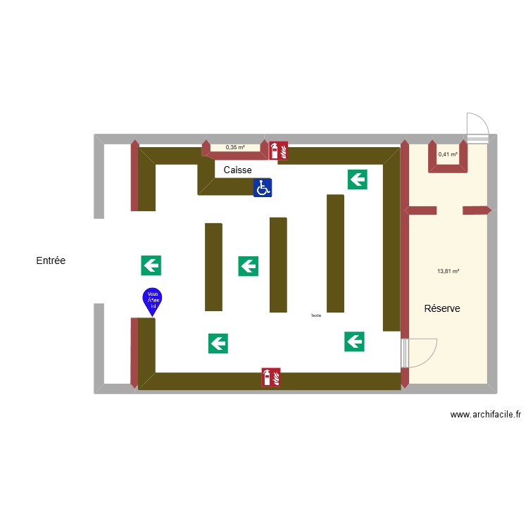plan evacuation. Plan de 3 pièces et 15 m2