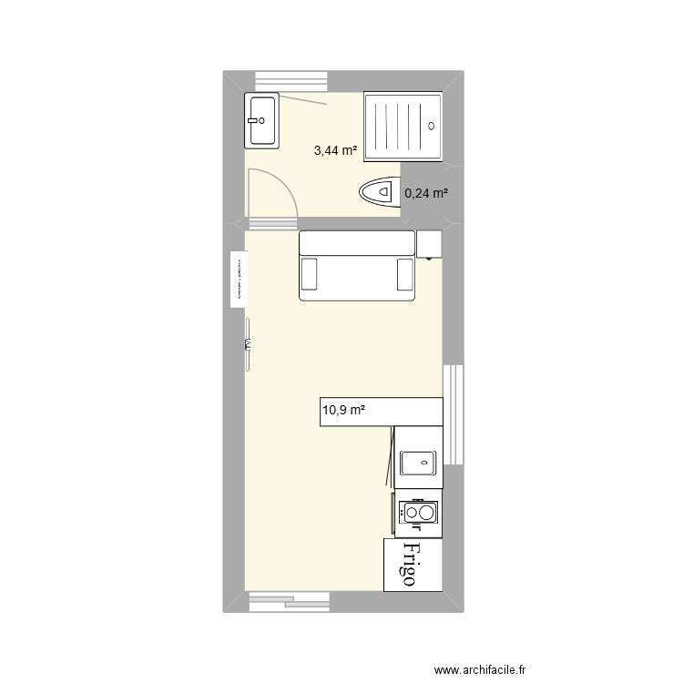 BASTIDON. Plan de 3 pièces et 15 m2