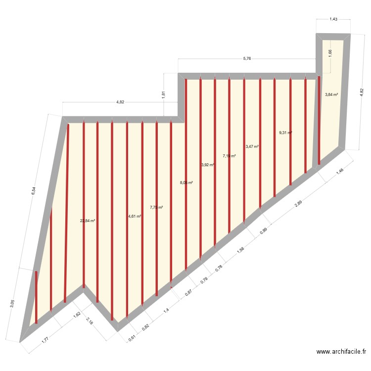 terrasse. Plan de 9 pièces et 71 m2