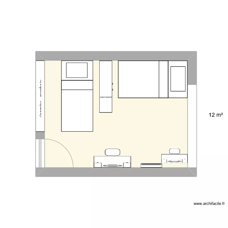 chambre filles. Plan de 1  et 12 m²