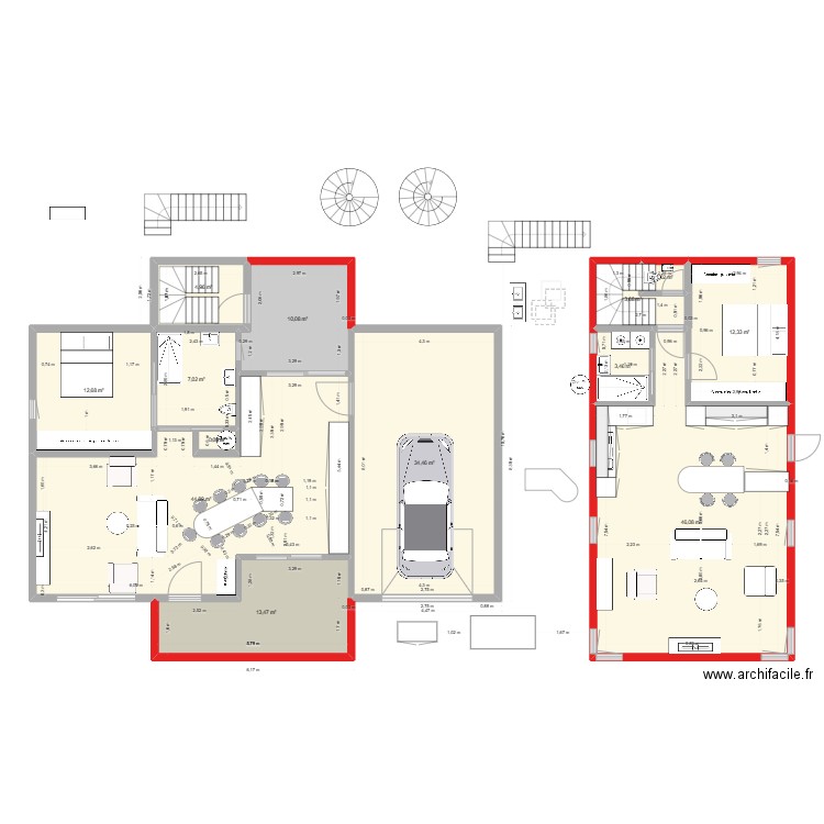 probleme escalier. Plan de 13 pièces et 195 m2
