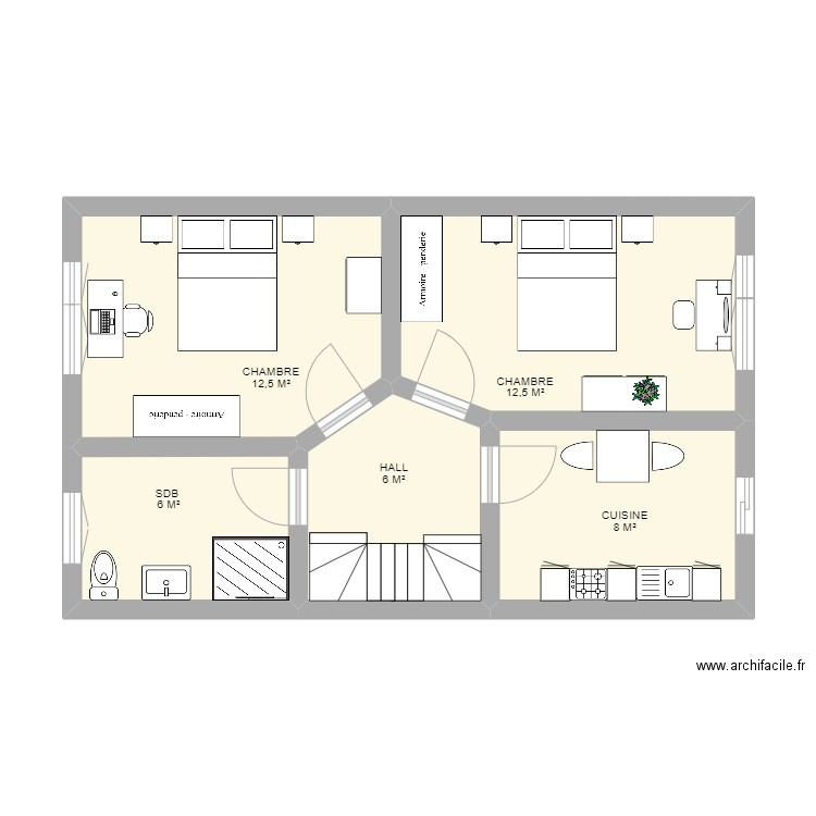 1er ETAGE MONROSE. Plan de 5 pièces et 45 m2