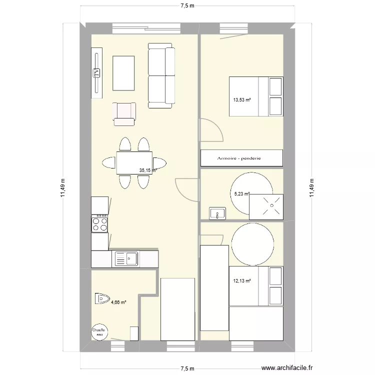 test courreres. Plan de 5  et 71 m²