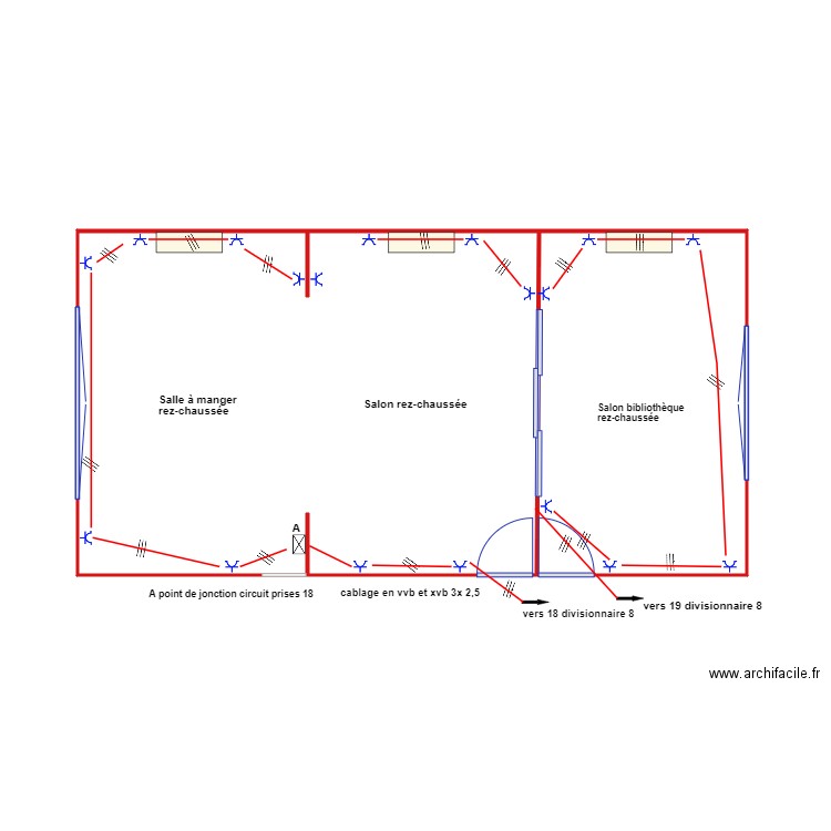 rez-chaussée prises. Plan de 2 pièces et 47 m2