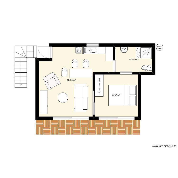 STUDIO Mahamasina 2025. Plan de 3 pièces et 31 m2