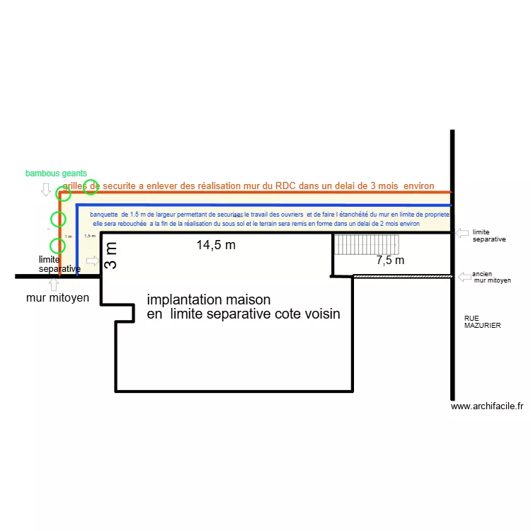 plan parcelle  travaux. Plan de 1  et 63 m²