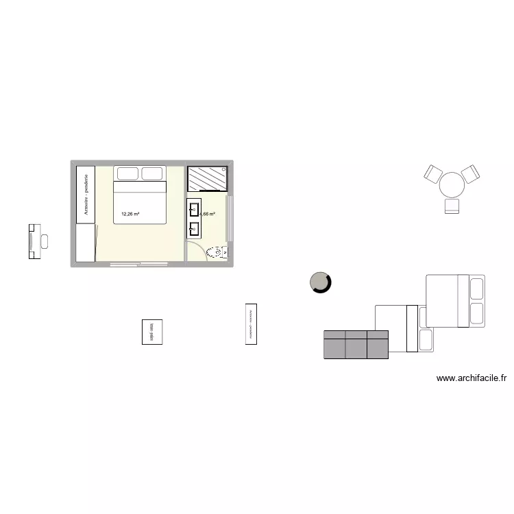 extension 3.64x5.44 -20m2. Plan de 2 Pièces et 17 m²