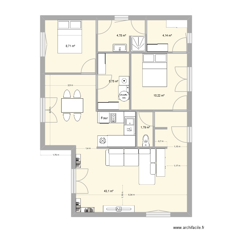 PLAN SIMPLE. Plan de 7 pièces et 79 m2