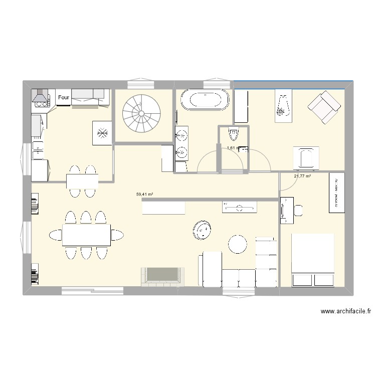 maison aménagée. Plan de 3 pièces et 83 m2