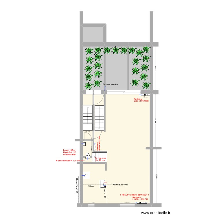 Banning 83 2e étage Eau Chauffage V2 selon alignement escalier. Plan de 6 pièces et 74 m2