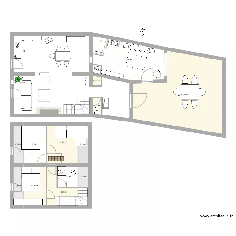 Port Nav bleue v2. Plan de 14  et 99 m²