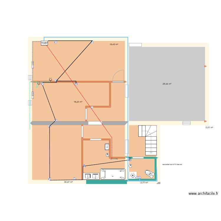 étage sonnac prise. Plan de 6 pièces et 100 m2