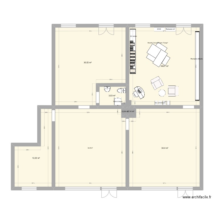 Médiathéque éphémère Secteur Adulte Groupe 2. Plan de 8 pièces et 149 m2